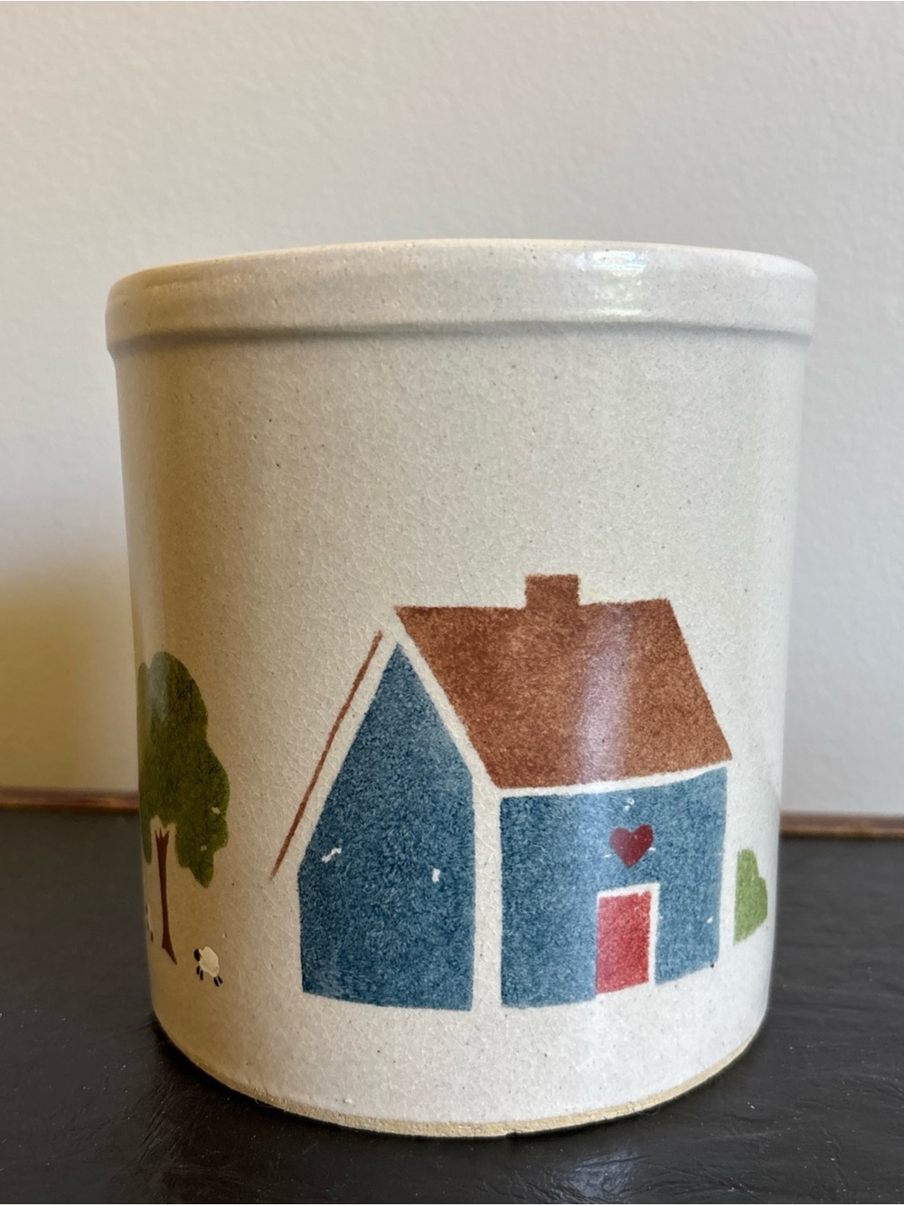 Robinson-Ransbottom Blue Cottage Ceramic Crock with Brown Roof
